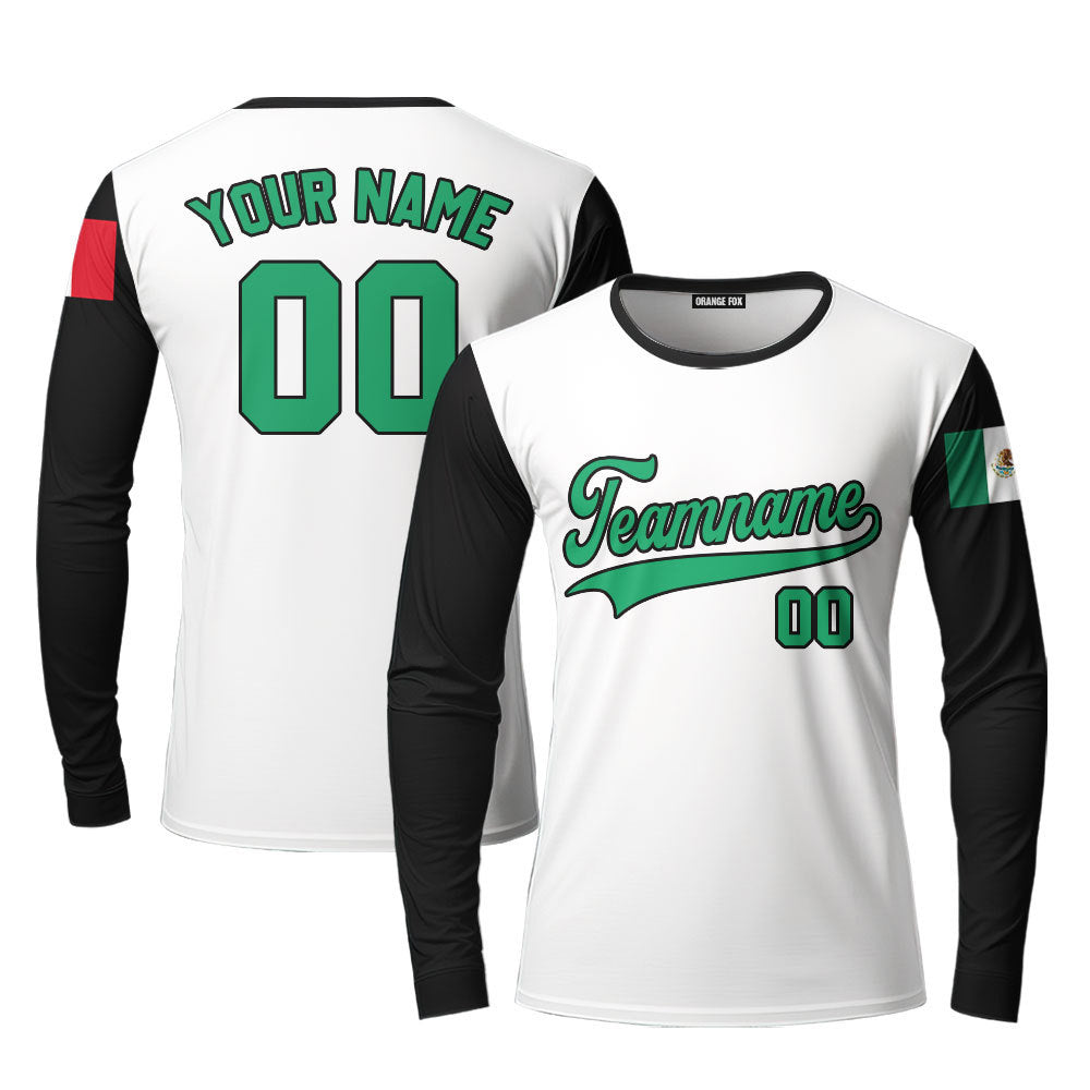 Mexico White Black Green Black Custom Long Sleeve T-Shirt For Men & Women