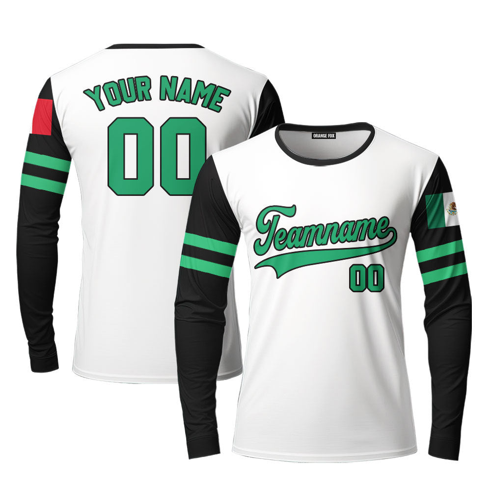 Mexico White Black Green Black Custom Long Sleeve T-Shirt For Men & Women