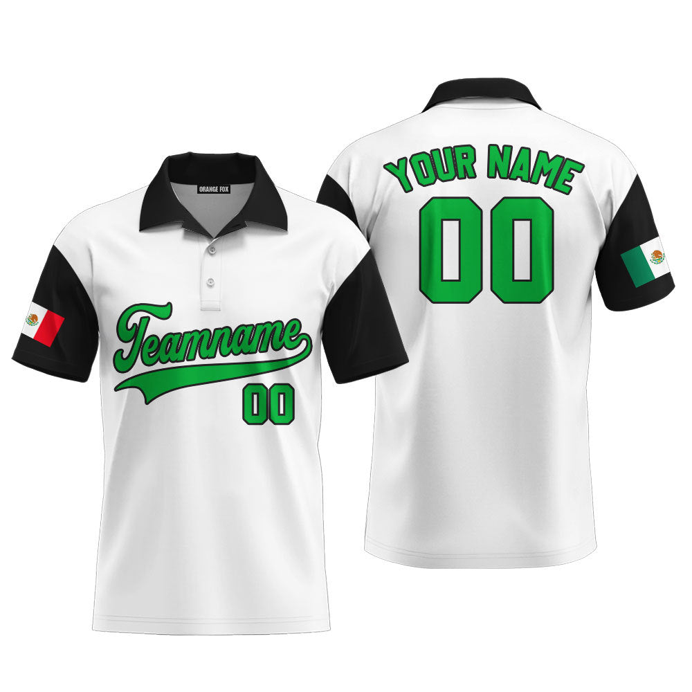 Mexico White Black Green Black Custom Polo Shirt For Men