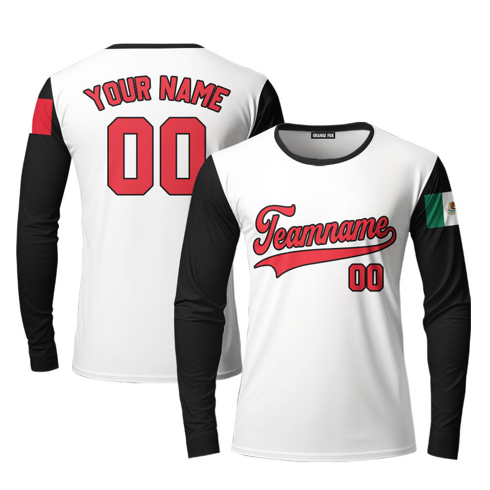 Mexico White Black Red Black Custom Long Sleeve T-Shirt For Men & Women