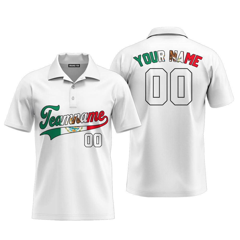 Mexico White Black Red Custom Polo Shirt For Men