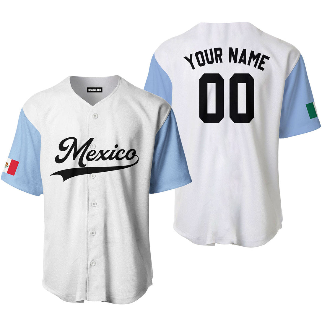 Mexico White Blue Black Custom Name Baseball Jerseys For Men & Women