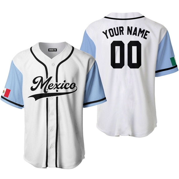 Mexico White Blue Black Custom Name Baseball Jerseys For Men & Women