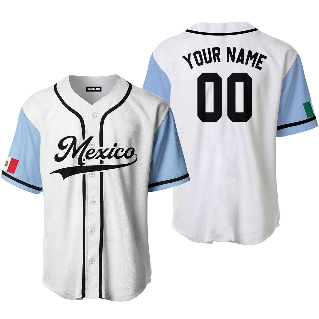 Mexico White Blue Black Custom Name Baseball Jerseys For Men & Women