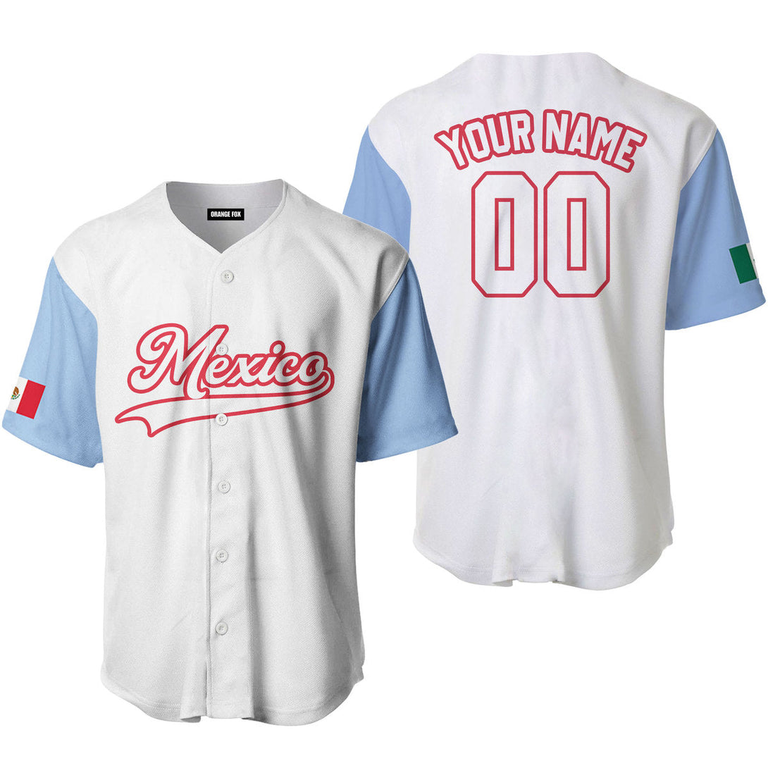 Mexico White Blue White Red Custom Name Baseball Jerseys For Men & Women