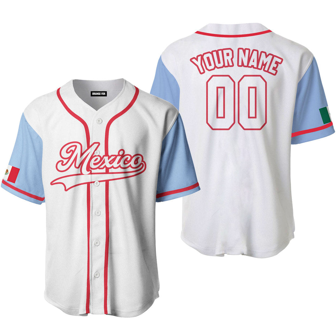 Mexico White Blue White Red Custom Name Baseball Jerseys For Men & Women