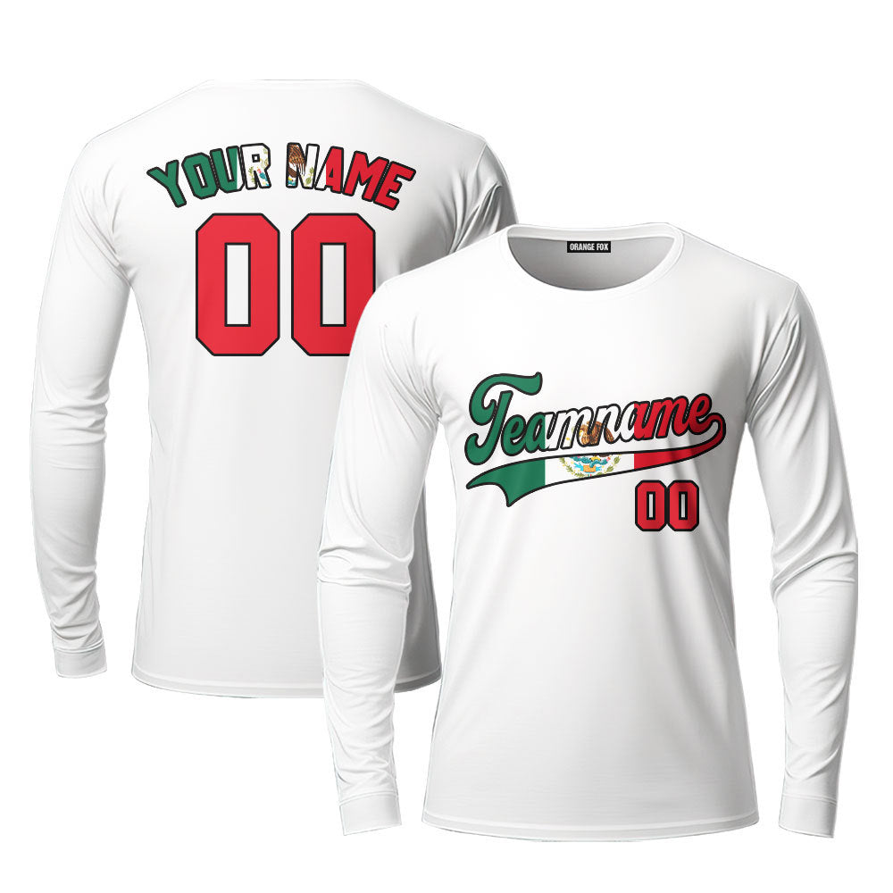 Mexico White Green Black Custom Long Sleeve T-Shirt For Men & Women