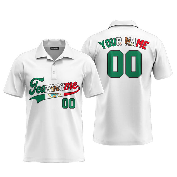 Mexico White Green Black Custom Polo Shirt For Men