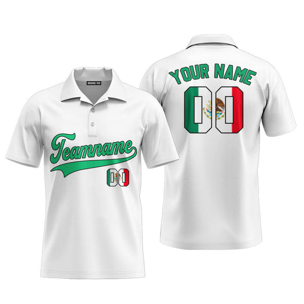 Mexico White Green Black Custom Polo Shirt For Men