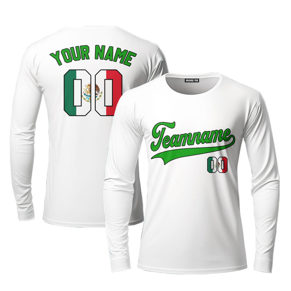 Mexico White Red Black Custom Long Sleeve T-Shirt For Men & Women