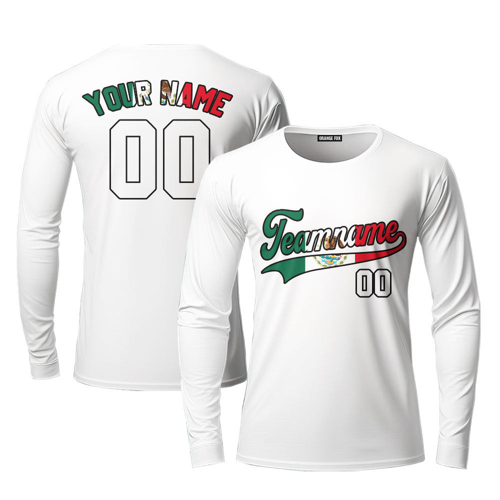 Mexico White Red Black Custom Long Sleeve T-Shirt For Men & Women