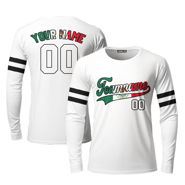 Mexico White Red Black Custom Long Sleeve T-Shirt For Men & Women