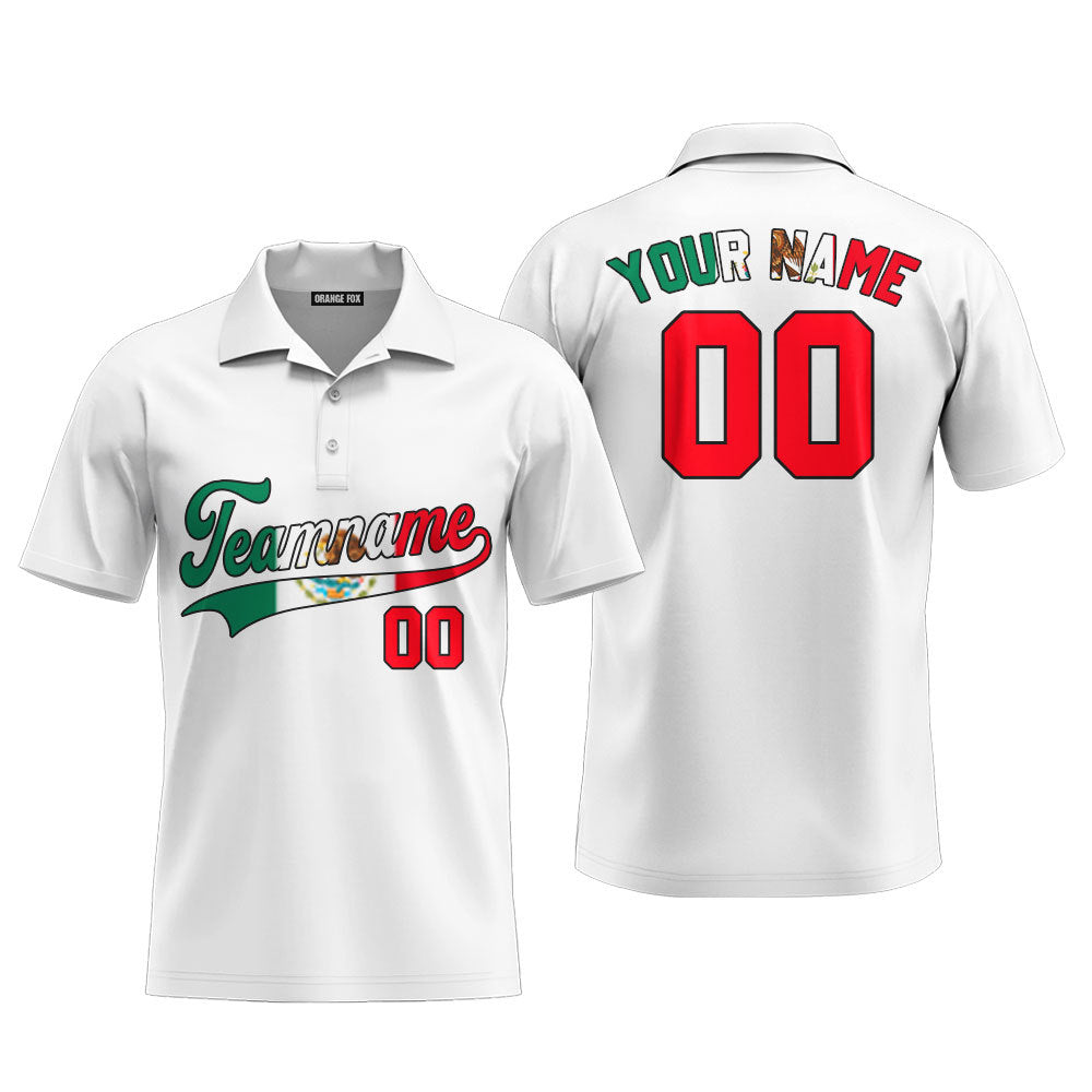 Mexico White Red Black Custom Polo Shirt For Men