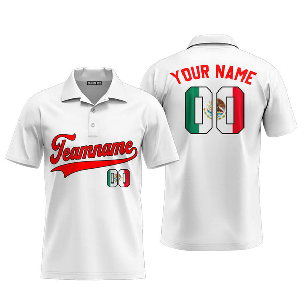 Mexico White Red Black Custom Polo Shirt For Men