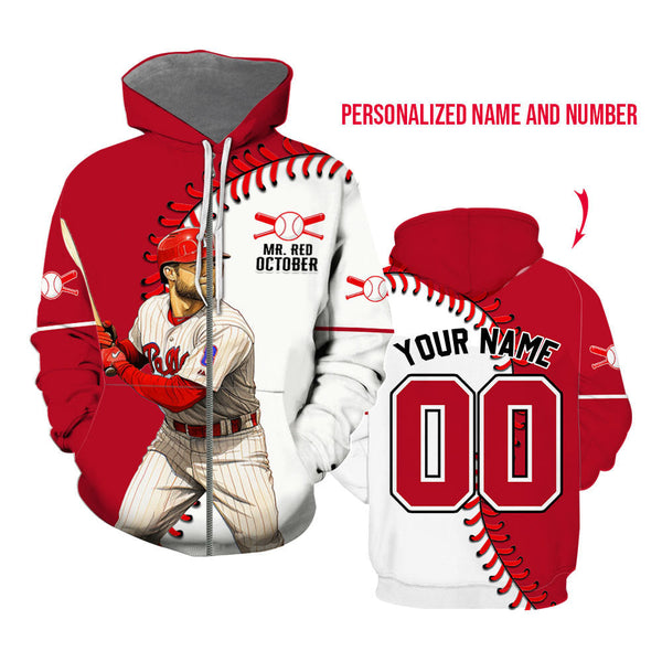 Mr Red October Baseball Team Custom Name Zip Up Hoodie For Men & Women