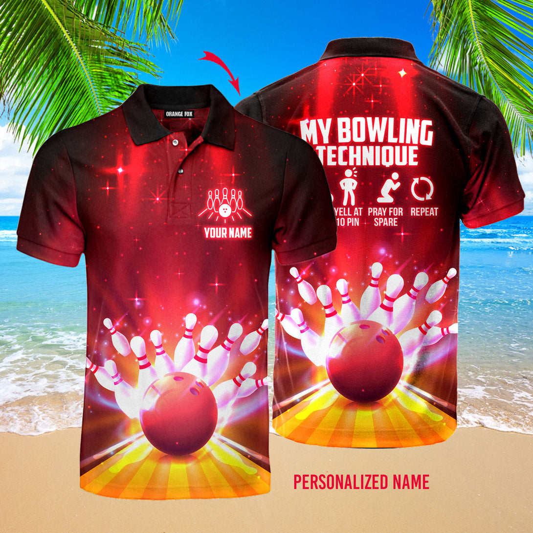 My Bowling Technique Funny Custom Name Polo Shirt For Men & Women