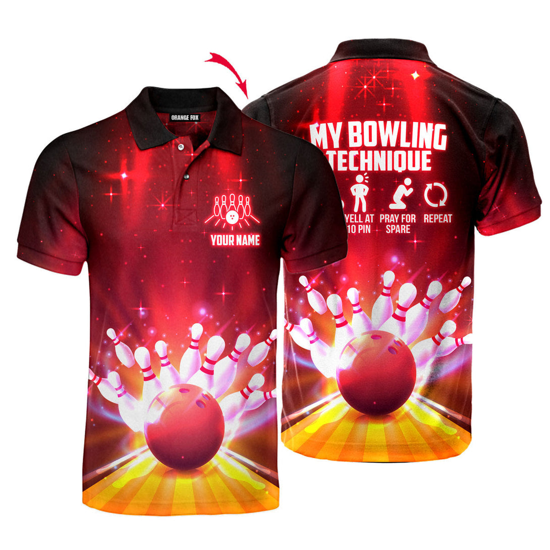 My Bowling Technique Funny Custom Name Polo Shirt For Men & Women