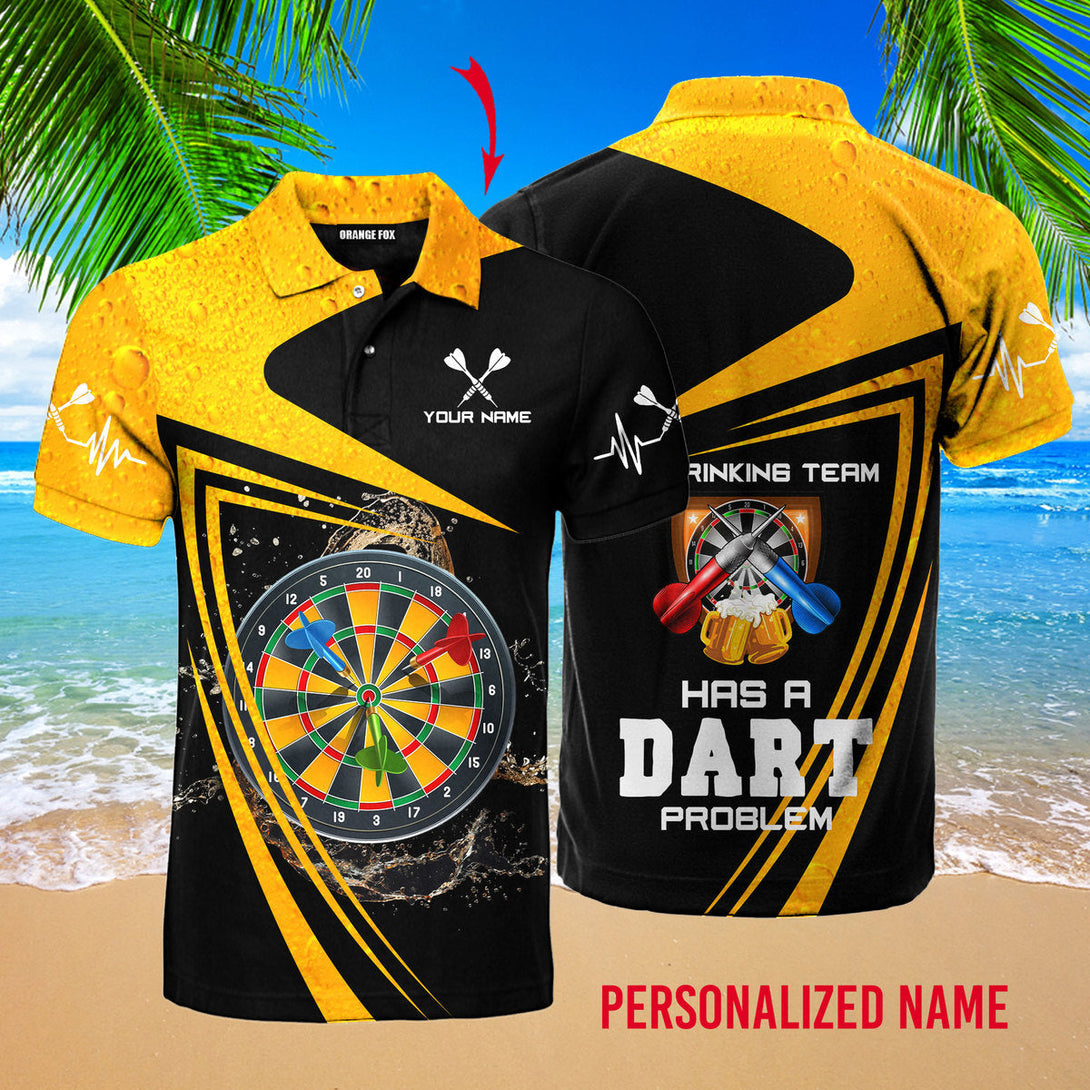 My Drinking Team Has A Dart Problem - Gift For Dart Team - Black Yellow Custom Name Polo Shirt For Men & Women PN1770