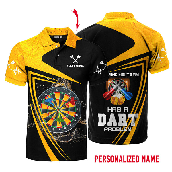 My Drinking Team Has A Dart Problem - Gift For Dart Team - Black Yellow Custom Name Polo Shirt For Men & Women PN1770