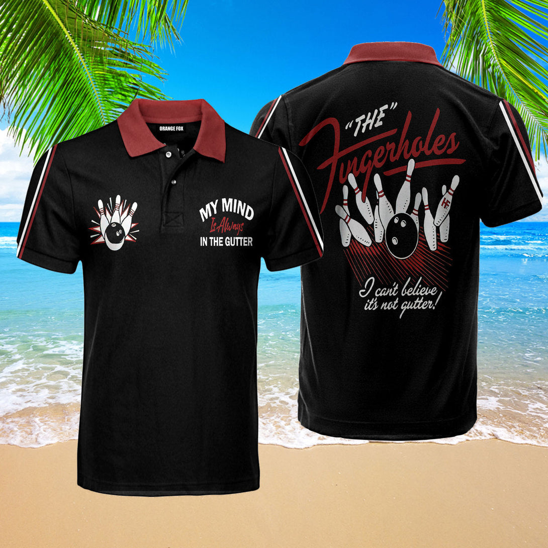 My Mind Is Always In The Gutter - Gift for Men, Bowling Lovers - Black Red Bowling Pins Polo Shirt