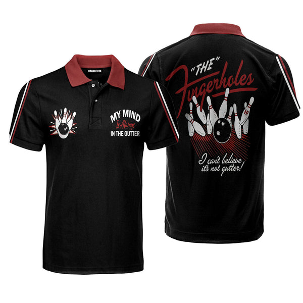 My Mind Is Always In The Gutter - Gift for Men, Bowling Lovers - Black Red Bowling Pins Polo Shirt
