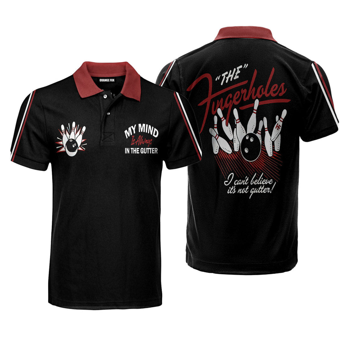 My Mind Is Always In The Gutter - Gift for Men, Bowling Lovers - Black Red Bowling Pins Polo Shirt