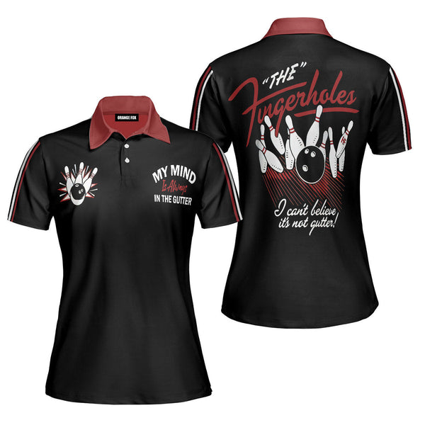 My Mind Is Always In The Gutter - Gift for Women,Bowling Lovers - Black Red Bowling Pins Polo Shirt