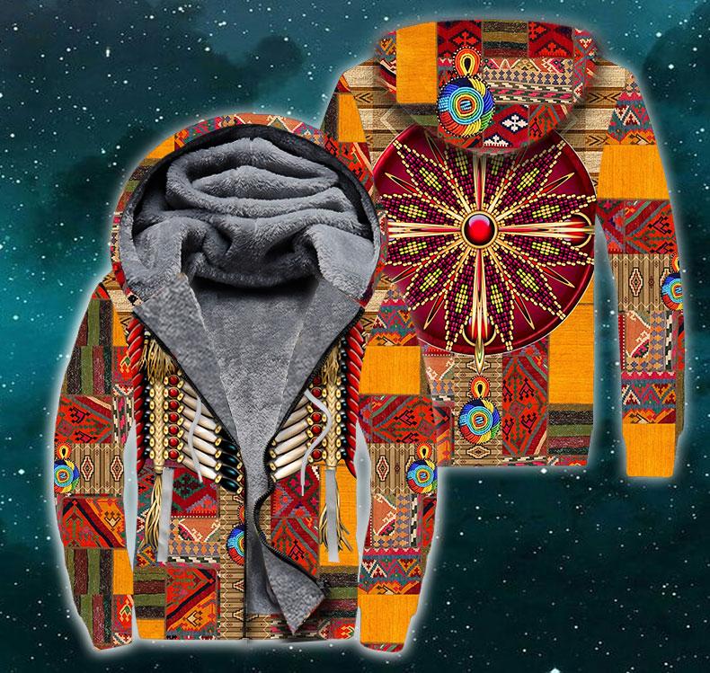 Native Pattern Fleece Zip Hoodie For Men & Women