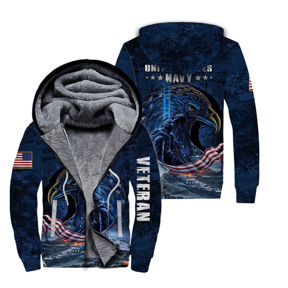 Navy Veteran Fleece Zip Hoodie For Men & Women