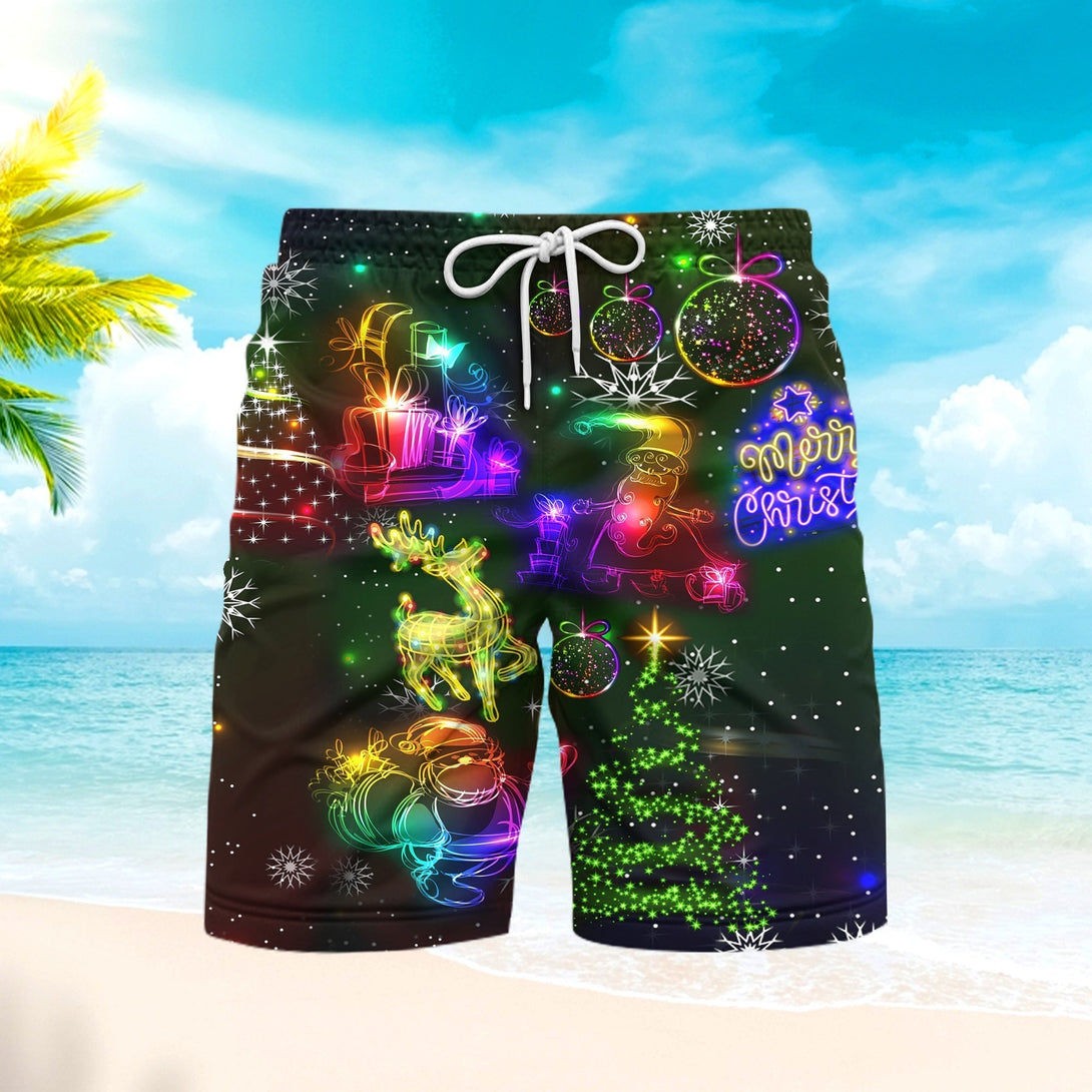 Neon Christmas Merry Everything Happy Always Beach Shorts For Men