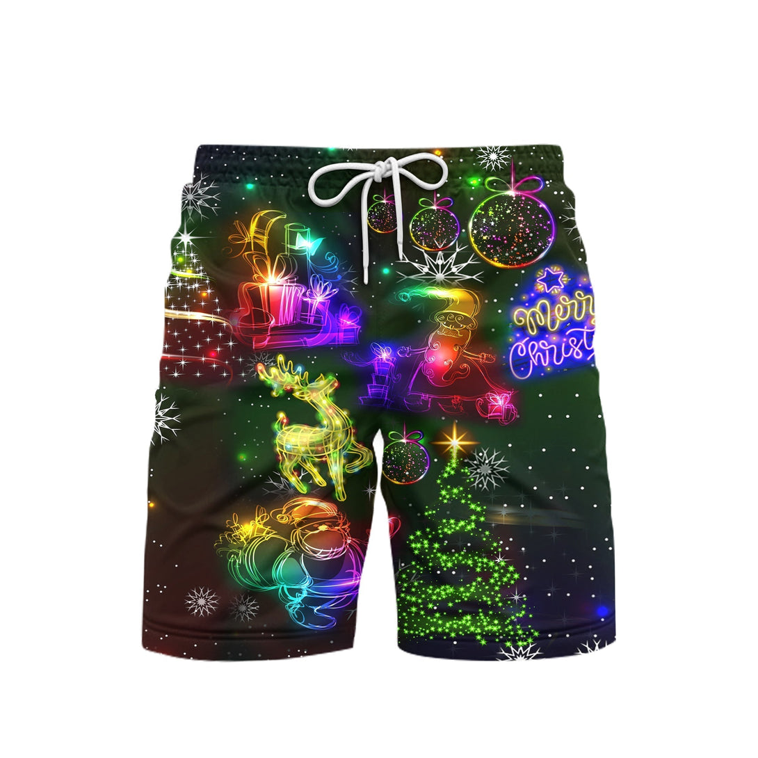 Neon Christmas Merry Everything Happy Always Beach Shorts For Men