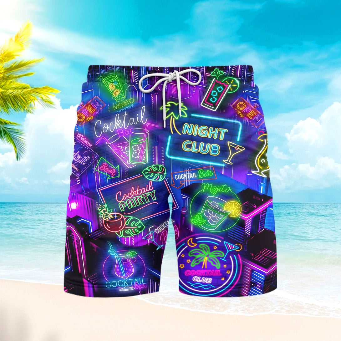 Neon Cocktail Night Club Blue And Violet Beach Shorts For Men