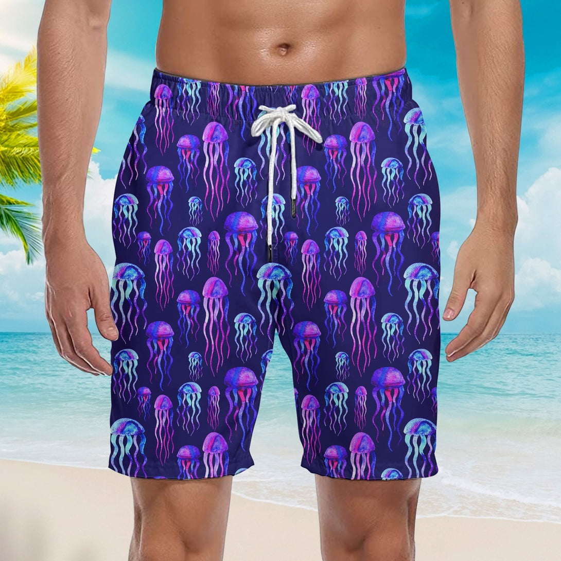 Neon Colorful Jellyfish Violet Beach Shorts For Men
