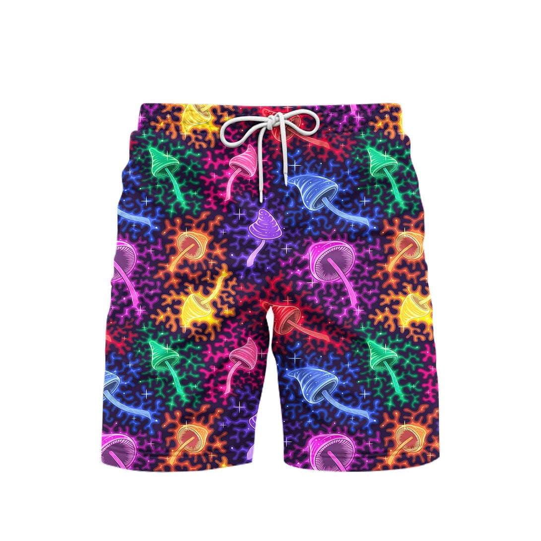 Neon Colorful Mushroom Beach Shorts For Men