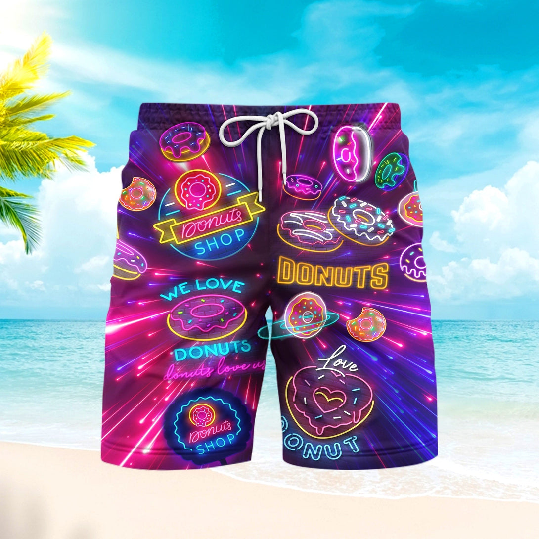 Neon Donuts We Love Donuts Beach Shorts For Men