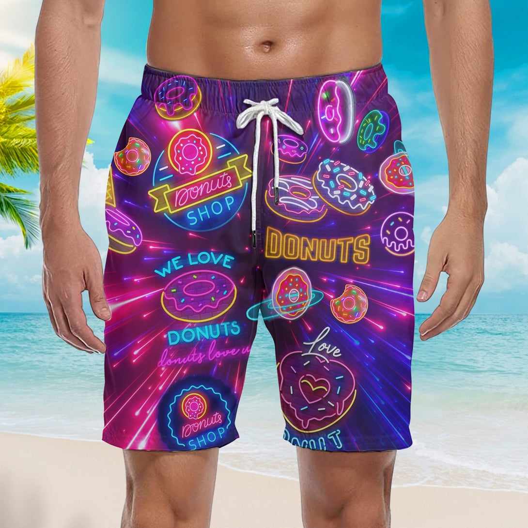 Neon Donuts We Love Donuts Beach Shorts For Men