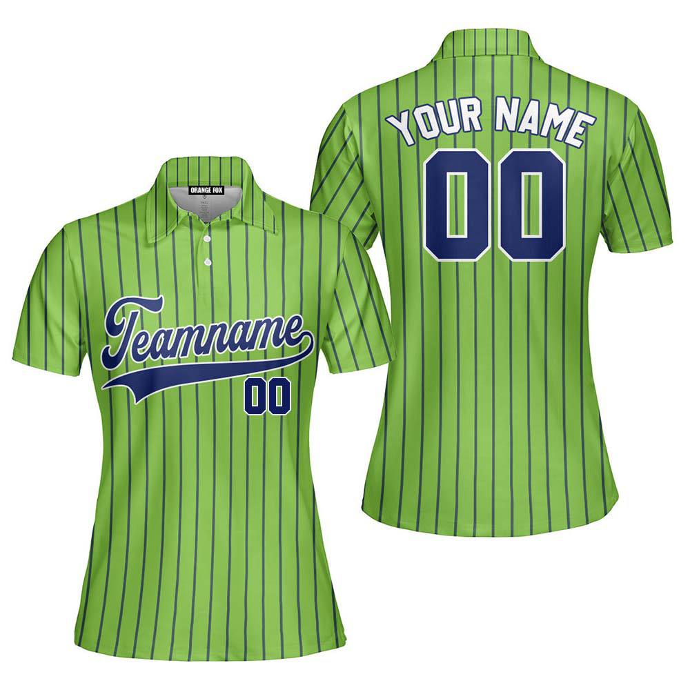 Neon Green Navy Pinstripe White Custom Polo Shirt For Women