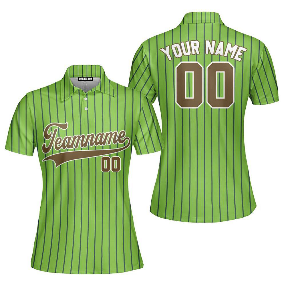 Neon Green Olive Pinstripe White Custom Polo Shirt For Women