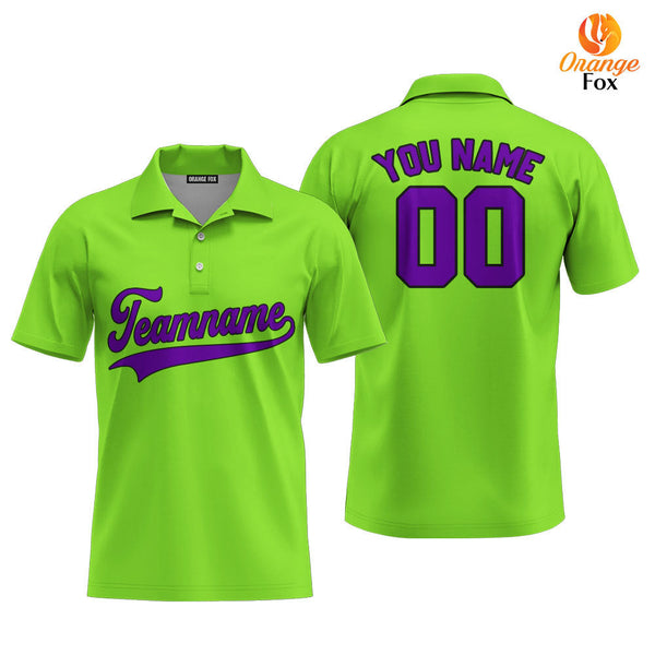 Neon Green Purple - Black Custom Polo Shirt For Men