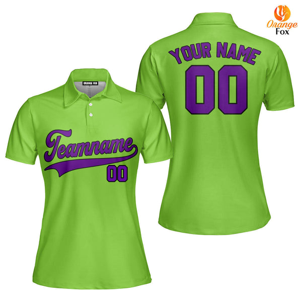 Neon Green Purple - Black Custom Polo Shirt For Women