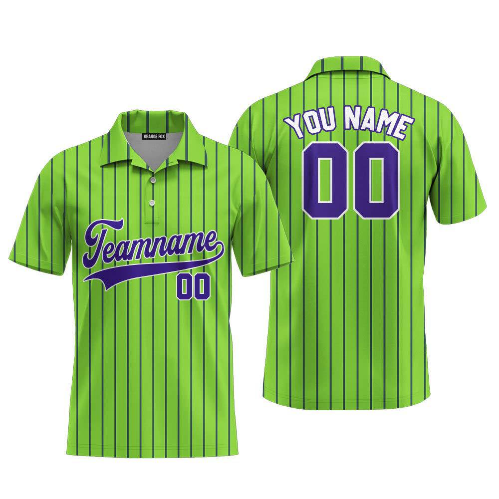 Neon Green Purple Pinstripe White Custom Polo Shirt For Men