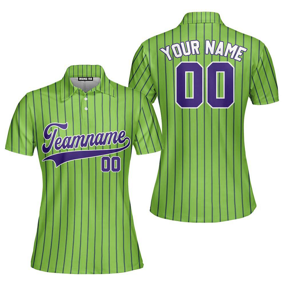 Neon Green Purple Pinstripe White Custom Polo Shirt For Women