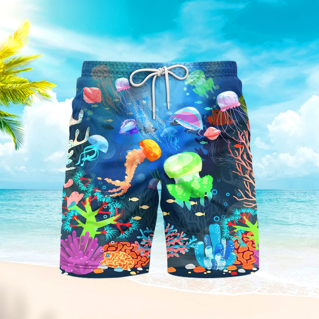 Neon Jellyfish Under The Sea Beach Shorts For Men