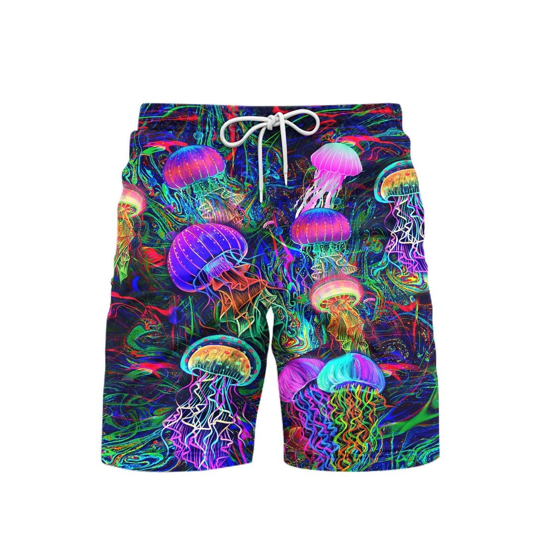 Neon Jellyfish Under The Sea Beach Shorts For Men