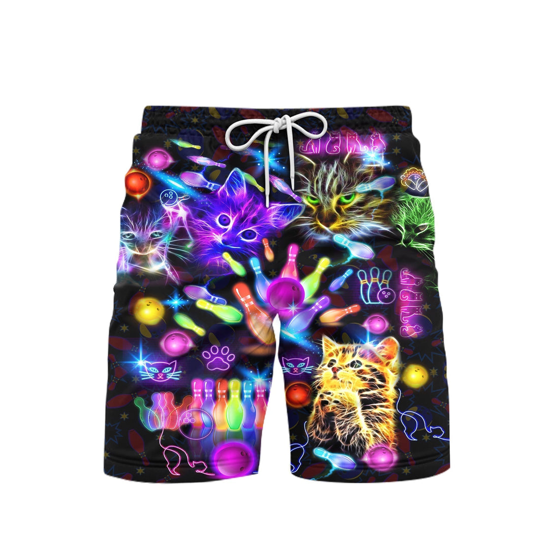 Neon Kitty Play Bowling In The Dark Beach Shorts For Men