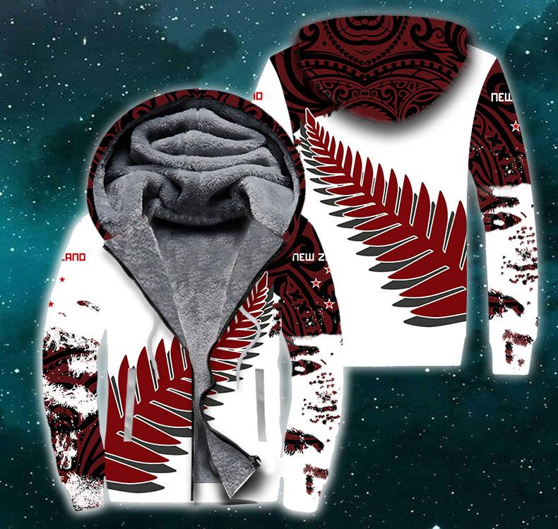New Zealand Maori Fern Red Edition Fleece Zip Hoodie For Men & Women