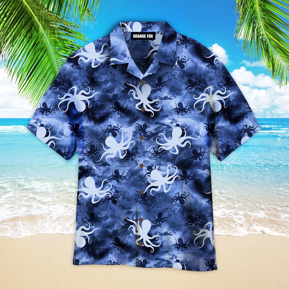 Octopus Animals Undersea Marine Dark Blue Hawaiian Shirt For Men And Women WH1164
