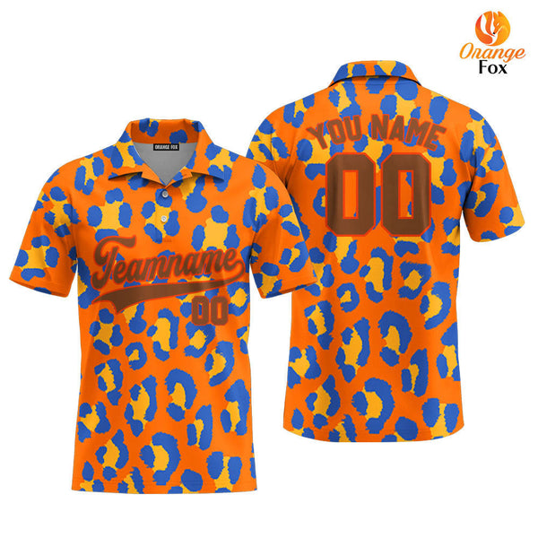 Orange Leopard Pattern Brown Orange Custom Polo Shirt For Men