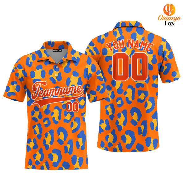 Orange Leopard Pattern Orange White Custom Polo Shirt For Men