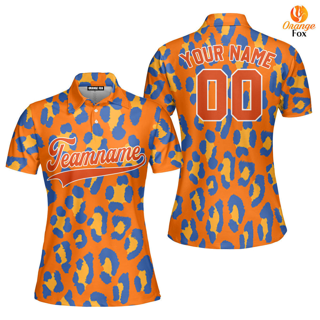 Orange Leopard Pattern Orange White Custom Polo Shirt For Women